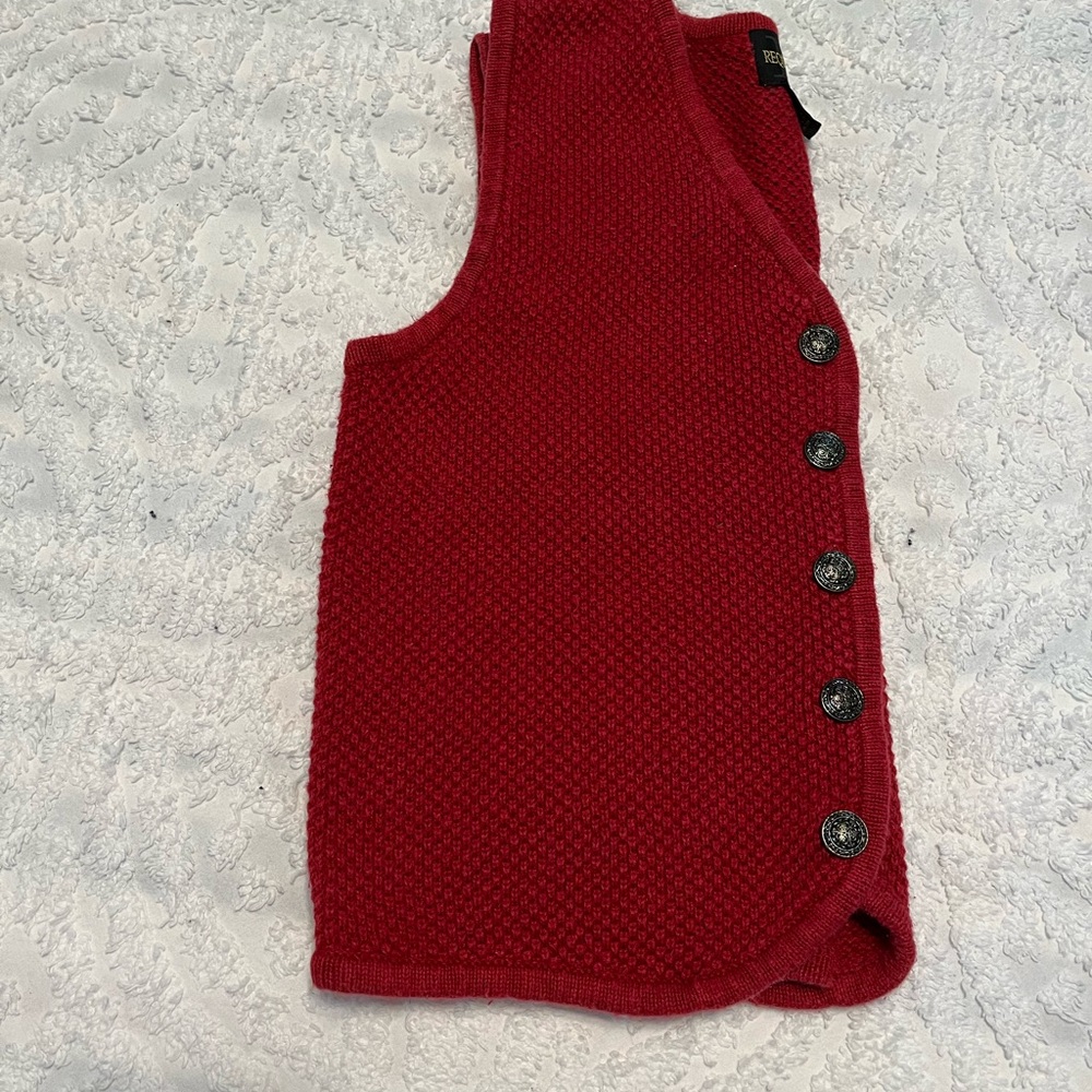 Requirements Petite Vest in a Muted Ruby Red